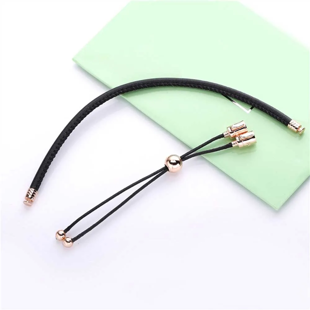 Лето, 925 пробы, серебряный, черный кожаный скользящий браслет, очаровательный браслет, женский подарок, подходит для самостоятельного изготовления ювелирных изделий из бисера