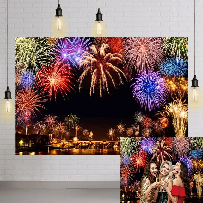 New Year Backdrop Annual Countdown 2021 to 2022 Bokeh Fireworks Family Party Holiday Festival Decorations Celebration Photoshoot