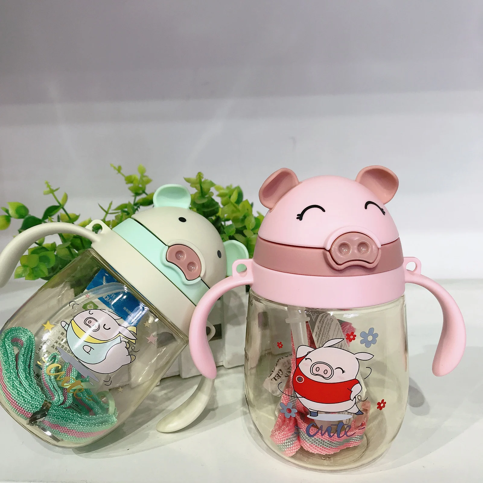 Детская свинка Sippy чашка детская ручка задняя веревка 2 в 1 градуированная для