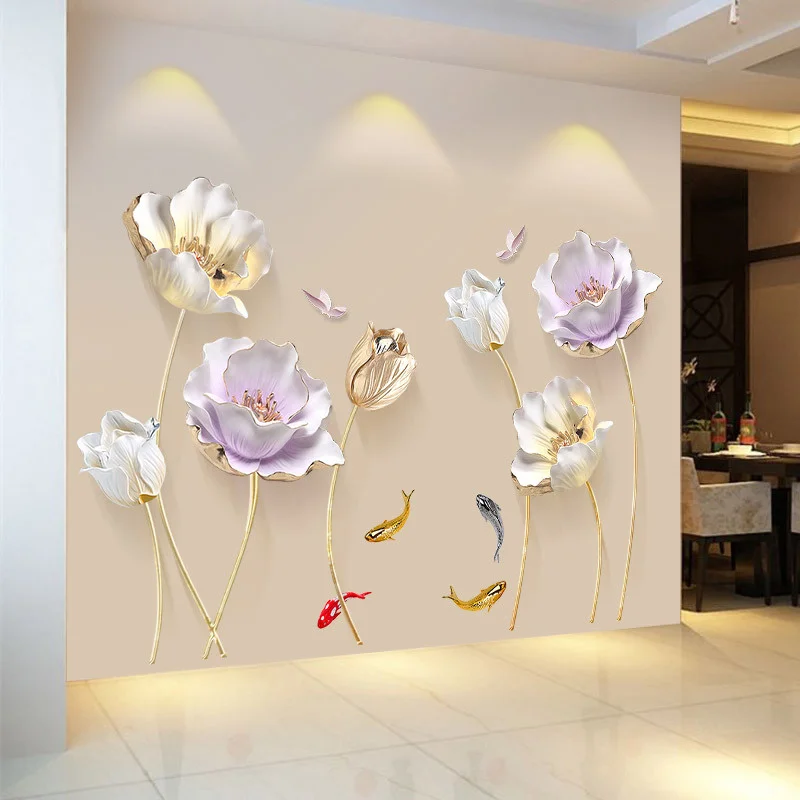 

Large Tulip Flower Butterflies Wall Stickers DIY Bedroom Living Room Decor Wall Decorations Relief Floral Vinyl Decals For Home