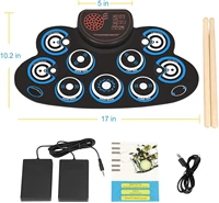compact size usb roll up silicon drum set digital electronic drum sets kit 9 drum pads with drumsticks foot pedals