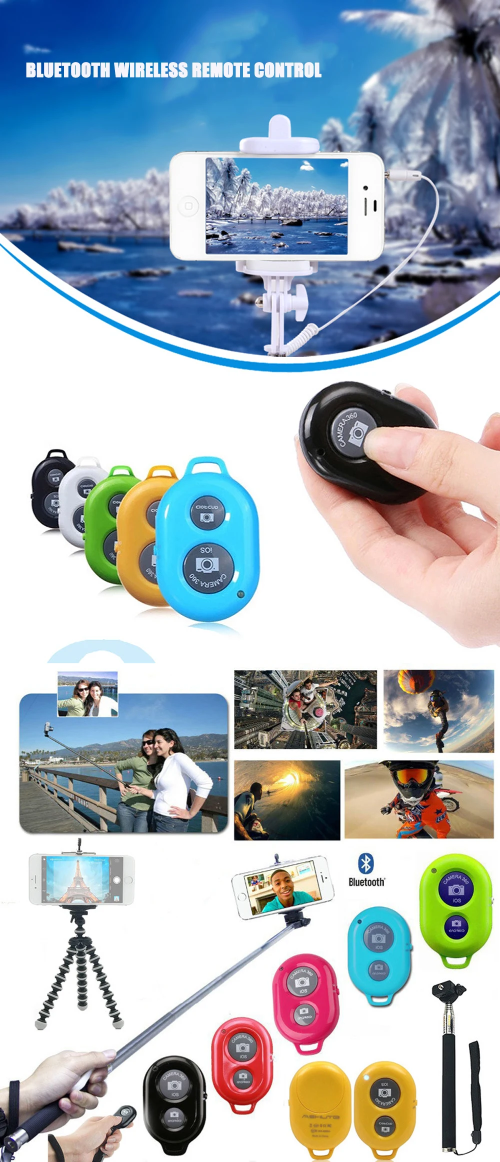 Камера смартфона пульт дистанционного управления затвора для беспроводной Bluetooth селфи палка монопод совместимый Android IOS iPhone Xr iPhone 8
