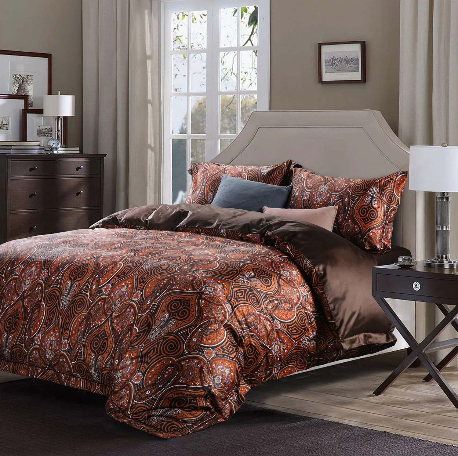 

Luxurious and Elegant Egyptian Long Staple Cotton Bedding Set European Style Duvet Cover Bed Sheet Pillowcase King Queen 4 PCS