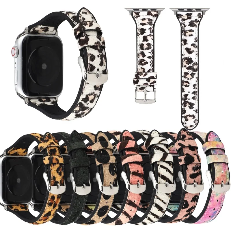 

Plush Leopard Strap for Apple watch band 42mm 38mm feather Silicone bracelet belt for iwatch 6 SE 5 4 3 2 44MM 40MM New Design