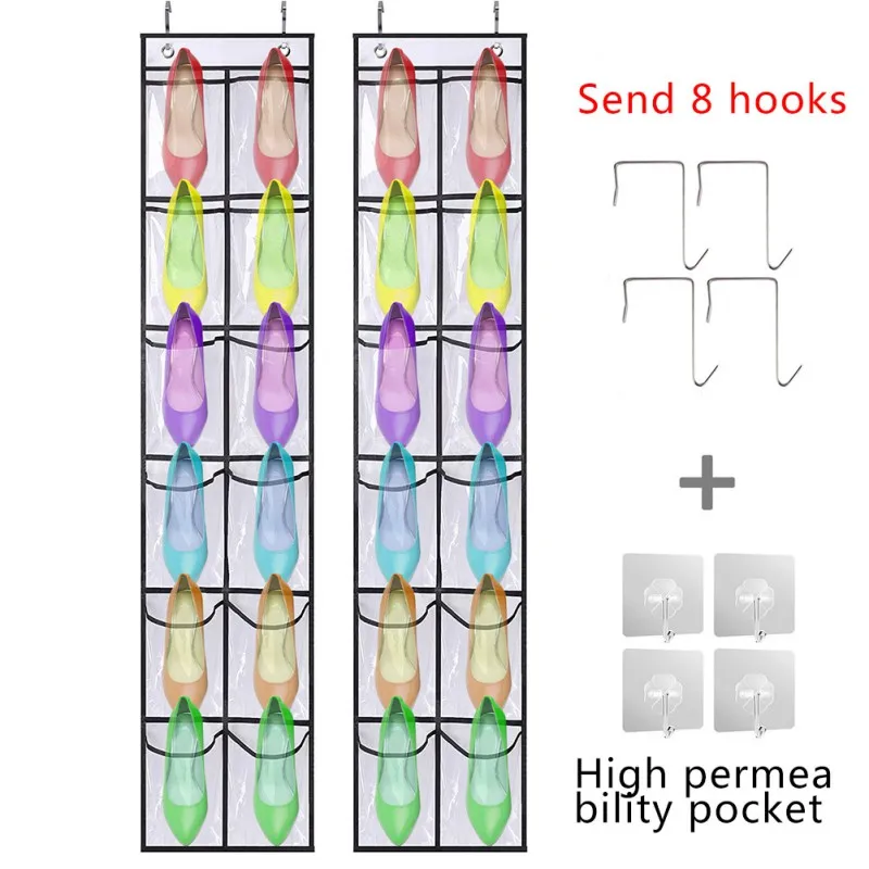 

Non-woven Multi-pocket Wall Hanging Storage Bag 12 Grids White Color Transparent PVC Door Shoe Hanging Bag