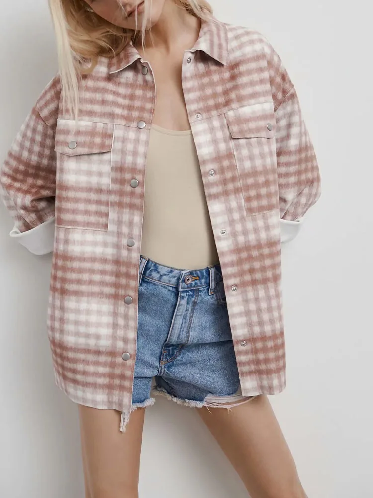 

ZA2021 spring new ladies multi-color Korean casual plaid shirt jacket, all-match loose top women
