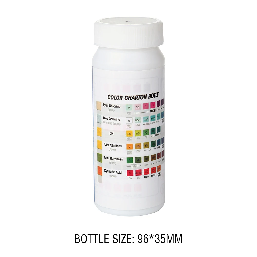 

50pcs 6 in 1 SPA Water Quality Test Strips Pond Test Paper Chlorine PH Alkalinity Water Hardness Meter For Swimming Pool