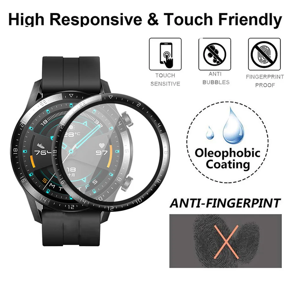2pcs soft fiber protective glass film for huawei watch gt 2 e gt2 46mm 42mm 2e gt2e curved smartwatch full screen protector film free global shipping