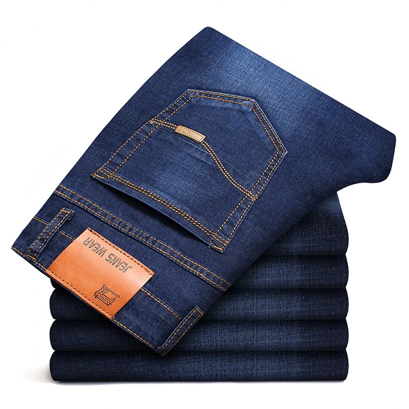 

42 44 primavera e no outono novo clássico masculino tamanho grande jeans moda negócios casual estiramento magro preto azul