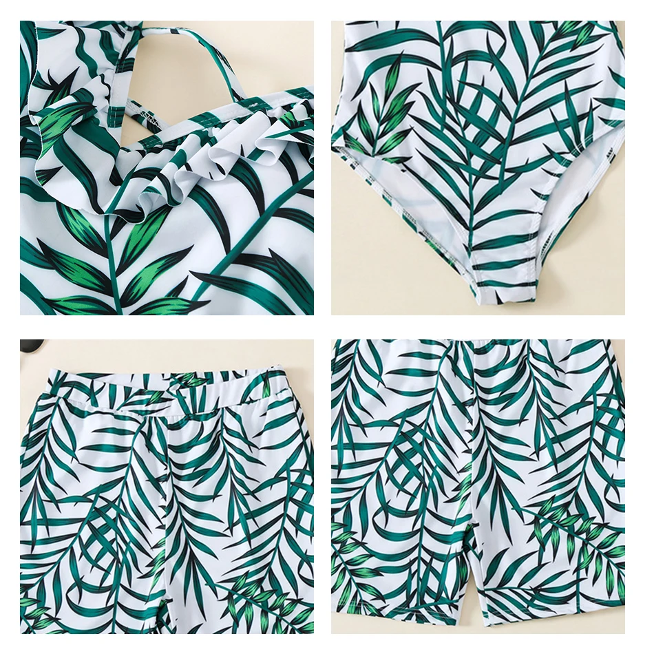 

Spring Summer New Popular Swimsuit 2021 Family Matching Outfits Women's V-Neck Jumpsuit Men's Beach Pants Family Clothes