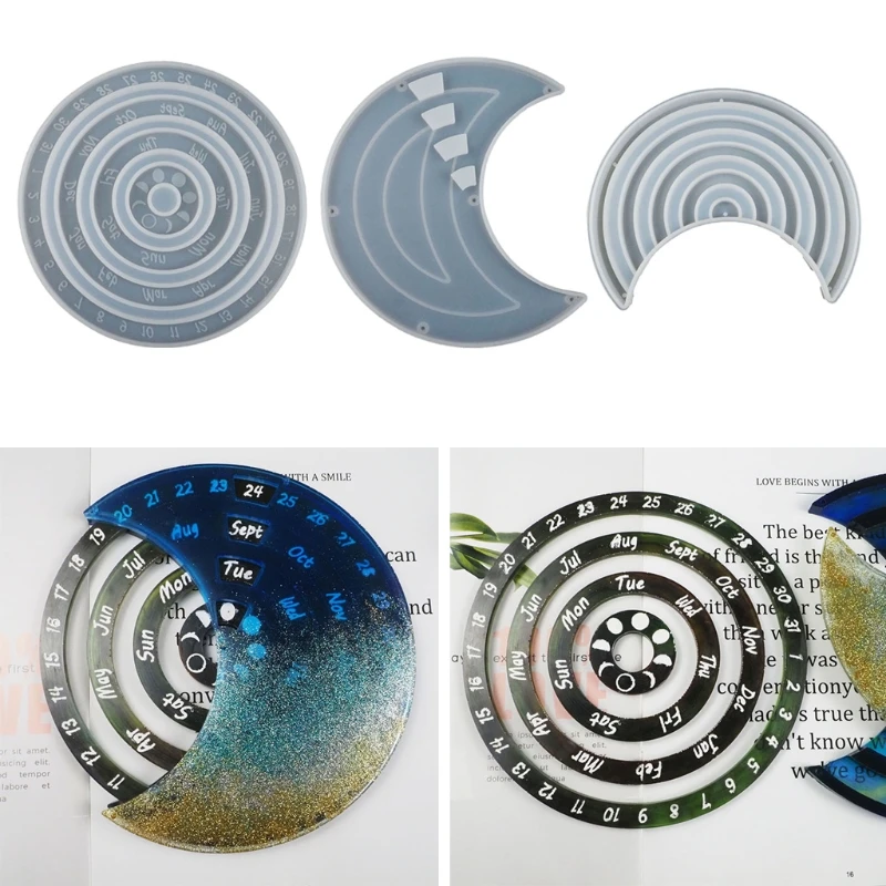 3Pcs DIY Perpetual Calendar Resin Mold Rotatable Circular Wall Molds R2LE | Украшения и аксессуары