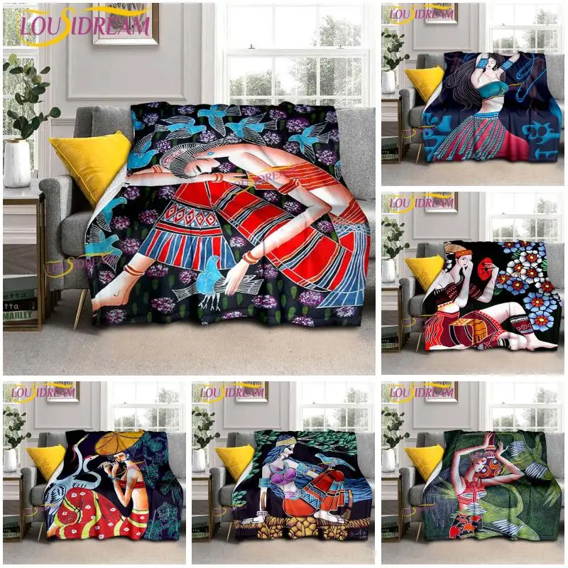 Фланелевое Одеяло в этническом стиле с абстрактными персонажами мягкое плюшевое