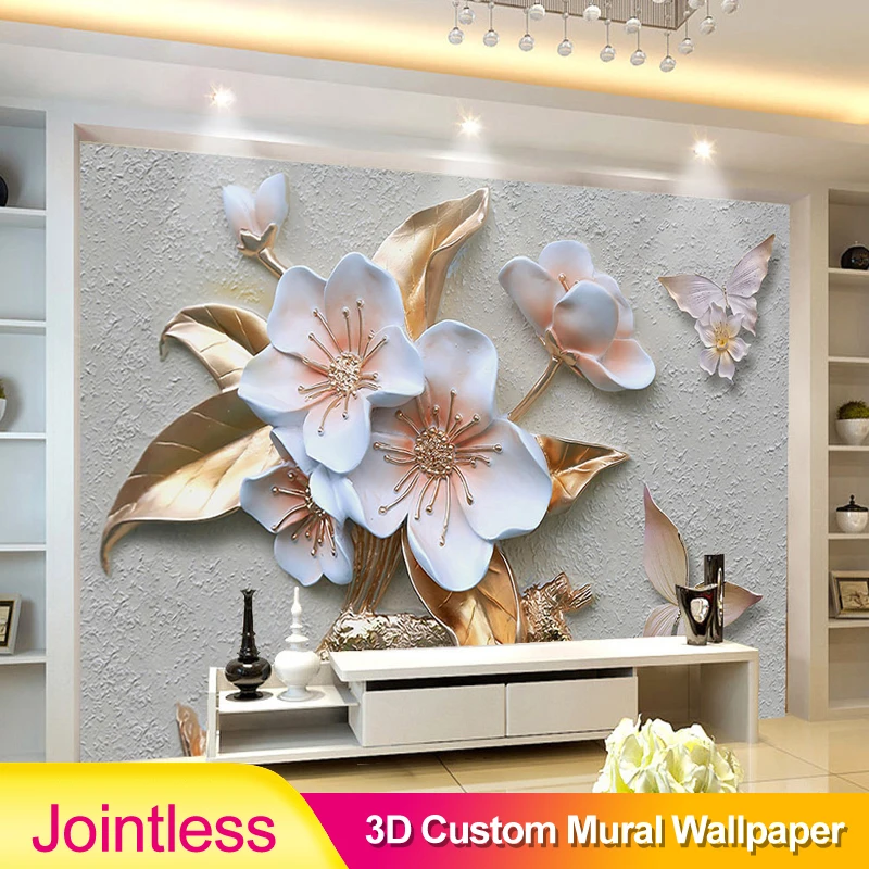 Бесшовные фотообои с объемными цветами рельефный современный модный цветок