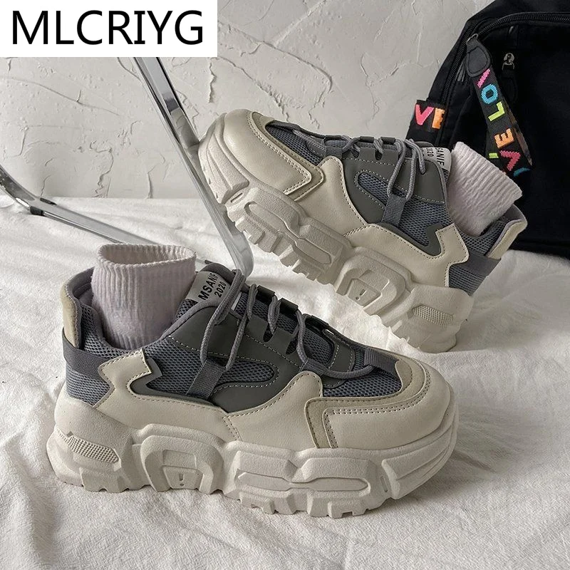

2021 Fashion Women's Shoes New Walking Platform Shoes Women's Mesh Breathable Sneakers Spring Comfortable Lace-up Casual Shoes
