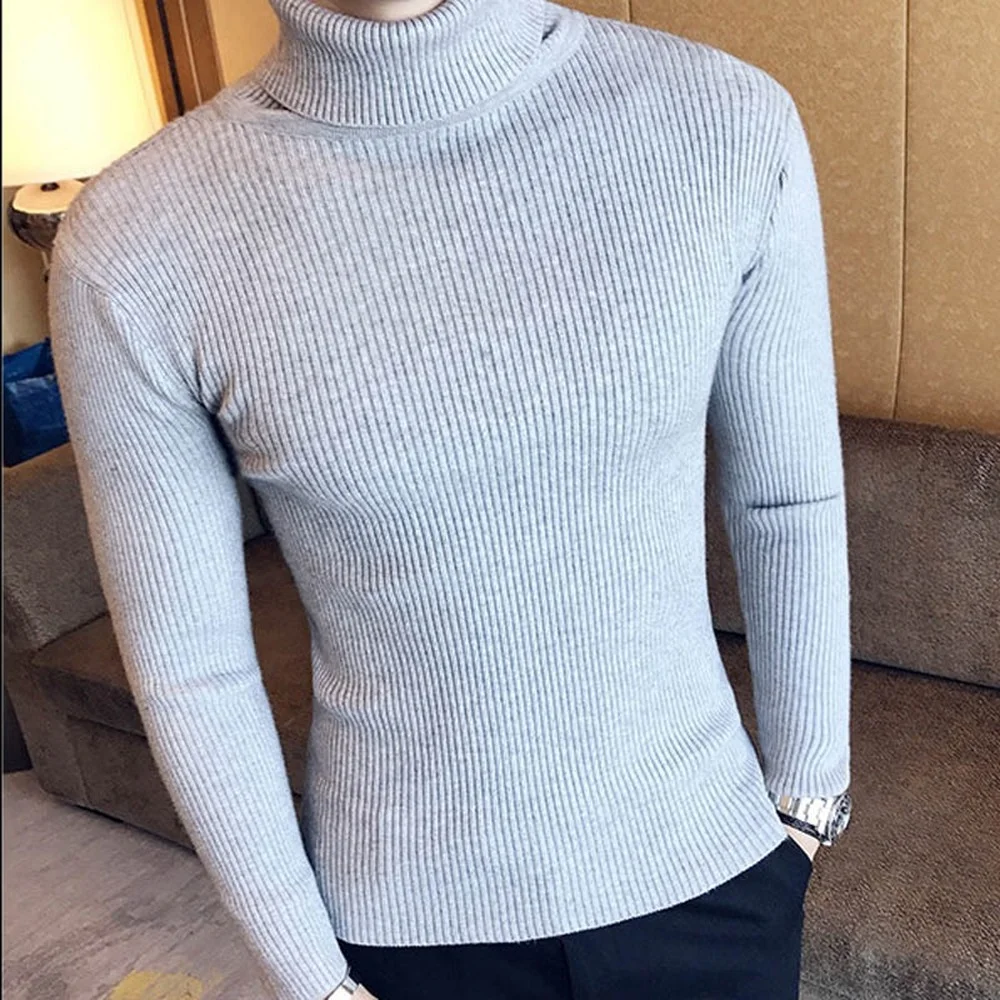 

High Neck Thick Warm Sweater Men Turtleneck Brand Mens Sweaters Slim Fit Pullover Men Knitwear Male Double Collar