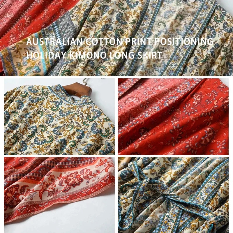 

2021 Bohemian Printed Self Belted Loose Summer Beach Tunic Plus Size Beachwear Long Kimono Cardigan Boho Women Tops Blouse