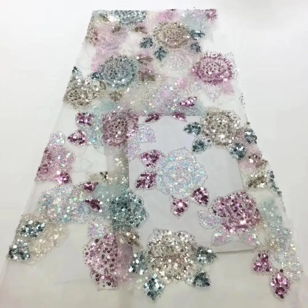 

Amazing French Net Lace Fabric With Sequins For Wedding/Party Dress PAN338(5yards/lot)