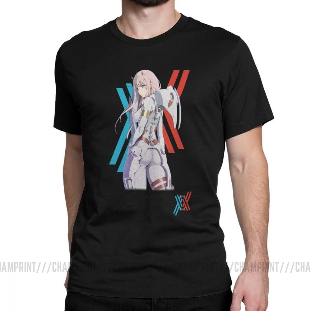 Darling In The Franxx 02 футболки Костюм Пилота Zero Two Мужская футболка стильная футболка из хлопка с короткими рукавами обычные Топы - Цвет: Черный