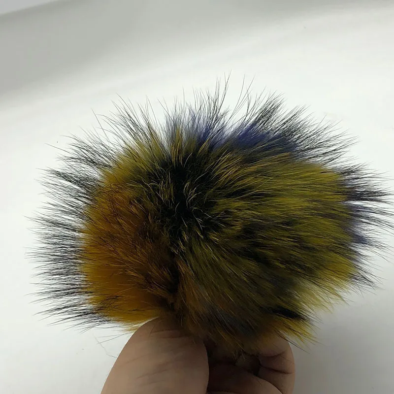 15 см натуральный животный Hairball Hat помпон ручной работы DIY действительно енот большой волос шар шляпа помпон с пряжкой