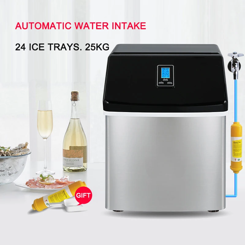 

WZB-20F/S 120W Electric Commercial Ice Maker 25KG Household Tabletop Automatic Round Ice Cube Ice Maker Ice Machine 220V