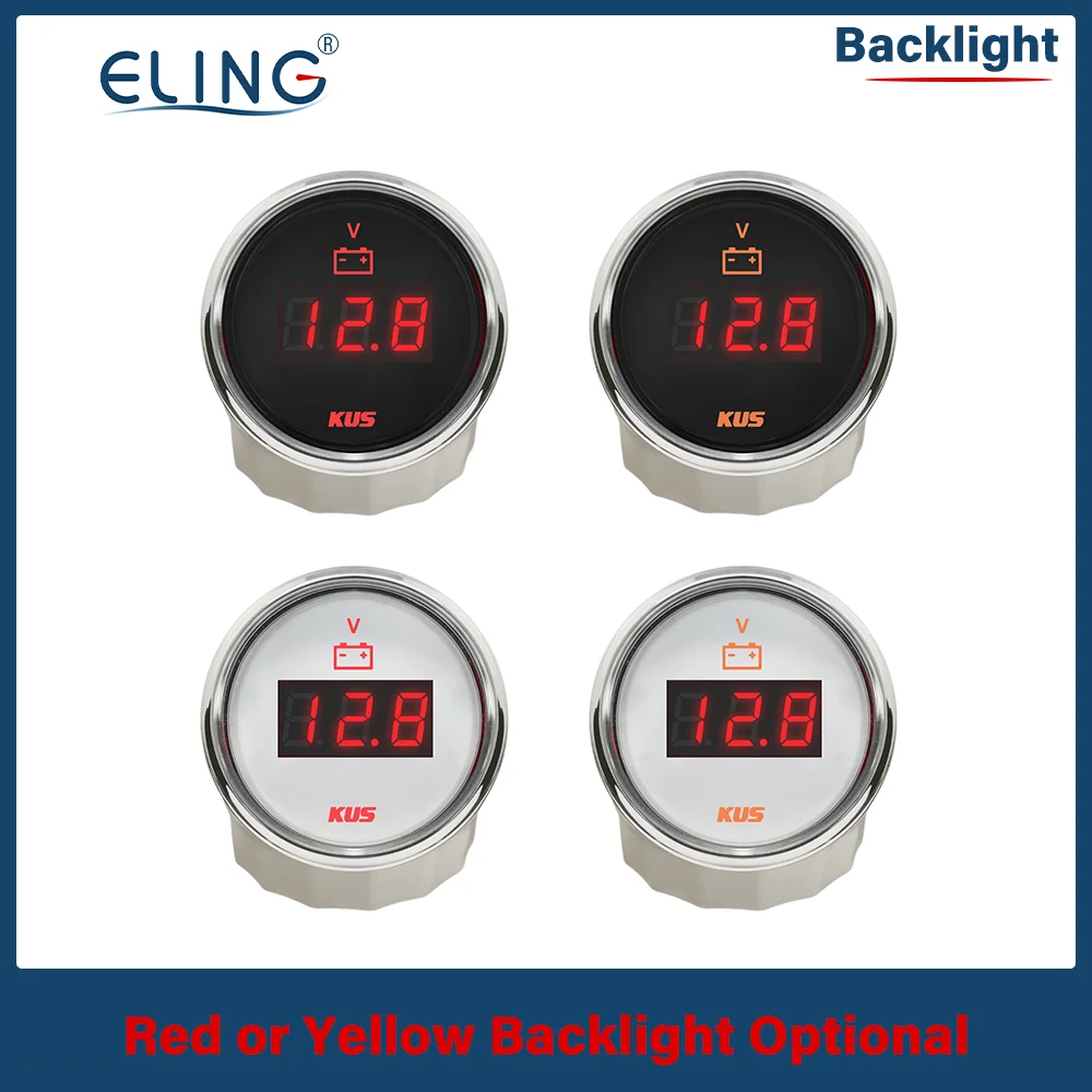 KUS 52mm 2'' voltmeter Voltage Gauge with Red Yellow Backlight 8-16V 18-32V 9-32V for Car Motor Boat Yacht Marine Automobile - купить