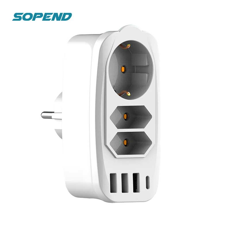 

Sopend 7 In 1 Power Strip EU Plug Overload Protection with 4 USB and Usb-c Ports 3 Outlets 4000W Smarts Wall Socket Home Office