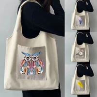 shopping bag ladies portable messenger shoulder bag eco friendly pocket feather printing travel fashion sundries storage bags