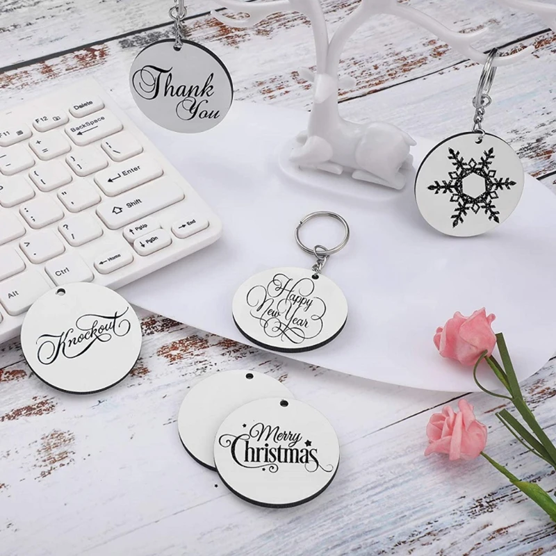 

MDF Blank Keychain with Key Ring Double-Side Printed Heat Transfer Keychain for Christmas Valentine Graduation Present
