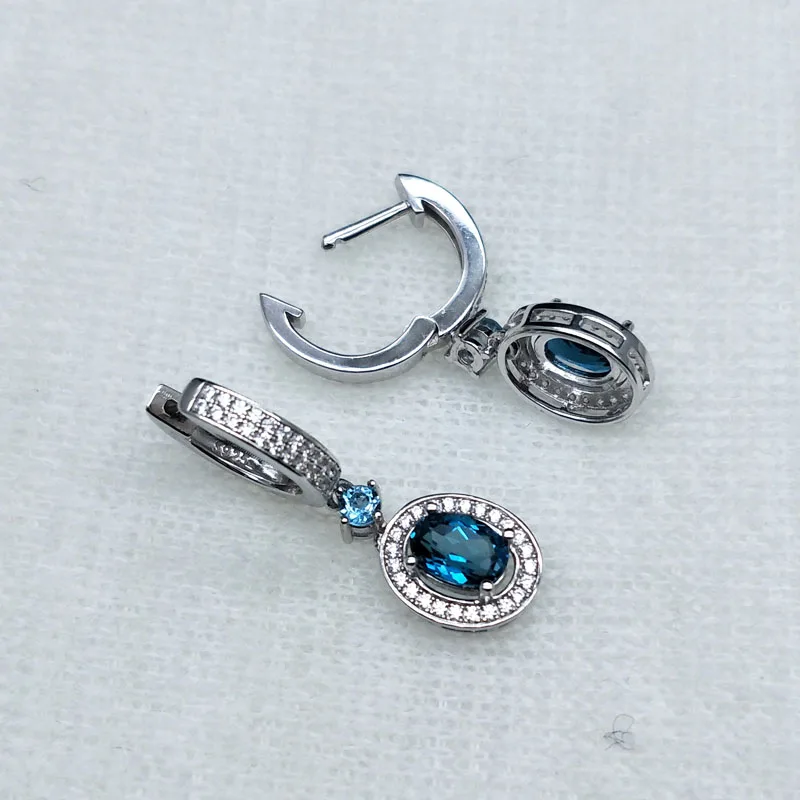 Серьги с голубым топазом серебряные серьги застежкой|Серьги-подвески| |