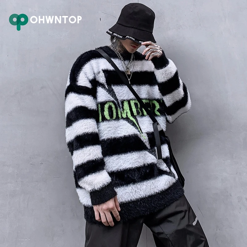 2019 мужской полосатый свитер пуловер в стиле хип хоп уличная Ретро водолазка Harajuku