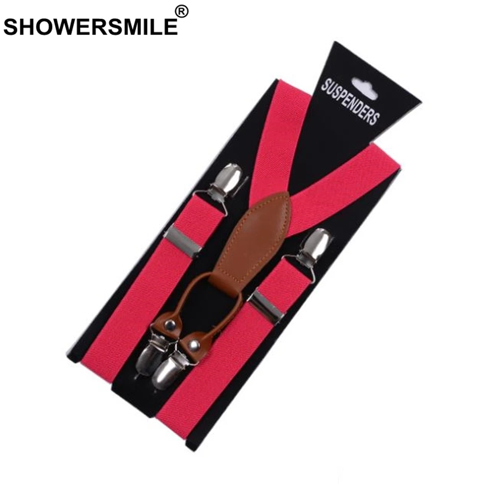 red SHOWERSMILE подтяжки для женщин, кожаный сплав, 4 зажима, подтяжки, желтые тиранты, женские подтяжки для взрослых, подтяжки для брюк - Цвет: red