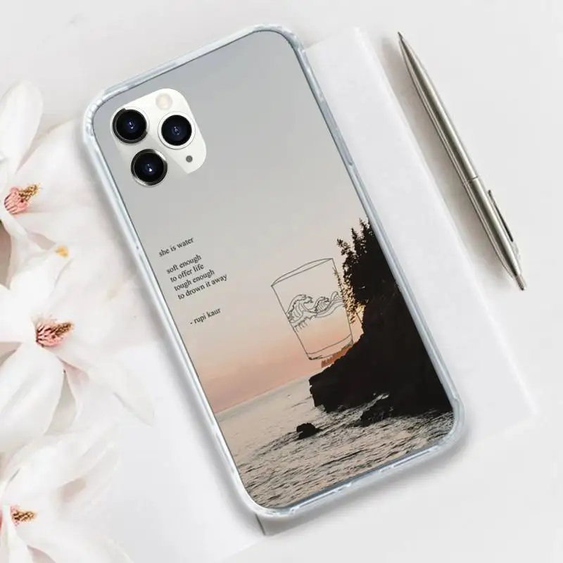 

Rupi Kaur Beach Sea Mountain Lines Poetry Phone Case Transparent for iPhone 11 12 mini pro XS MAX 8 7 6 6S Plus X 5S SE 2020 XR