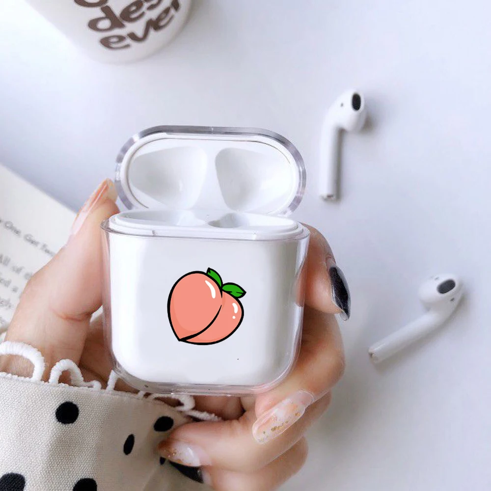 Прозрачный милый чехол с фруктами для Apple airpods, чехол, летний персиковый Bluetooth чехол для наушников Airpods, Жесткий Чехол