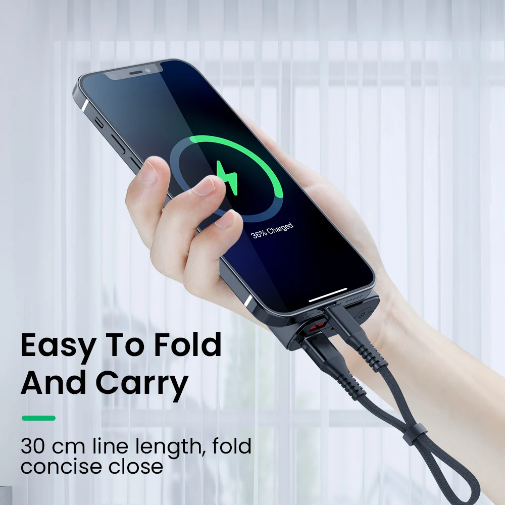Кабель USB Type-C Micro для iPhone 13 12 11 X XS Max 8 7 6 5s 6s Plus 3A 30 см складной короткий | Мобильные