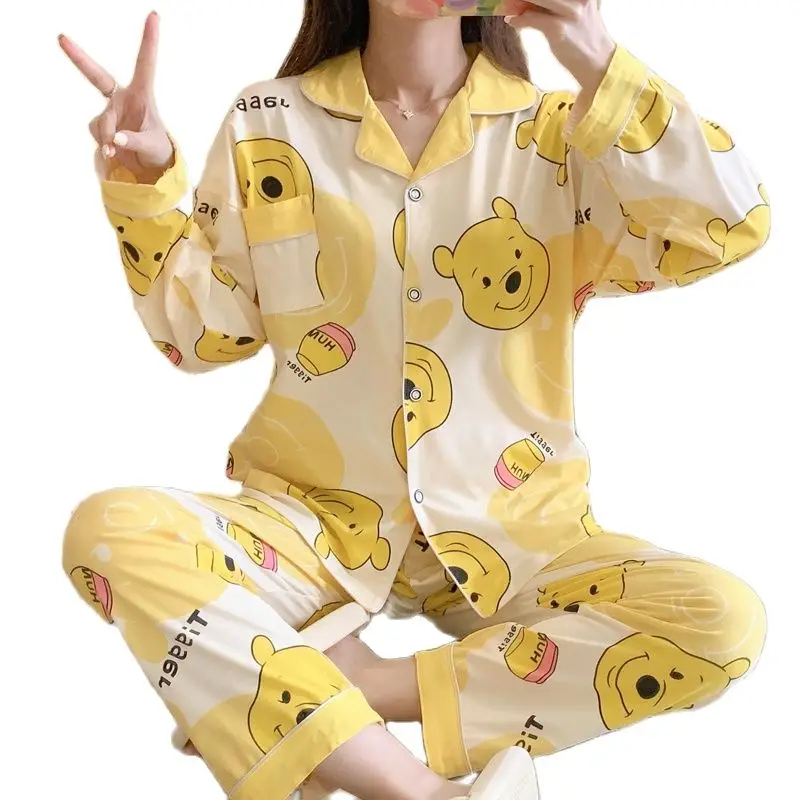 

Disney Cartoon Pink Yellow Pyjama Pour Femme Singer Button Top and Pants Pajama Sets for Women Loose Cute Conjunto Femenino