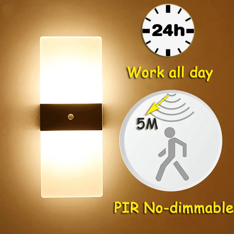 

PIR Sensor Wall Lamp Modern 90-260v Painted Led Wall Light Touch Sensor Bedroom Bathroom Wall Lamps for Living Room Wandlamp