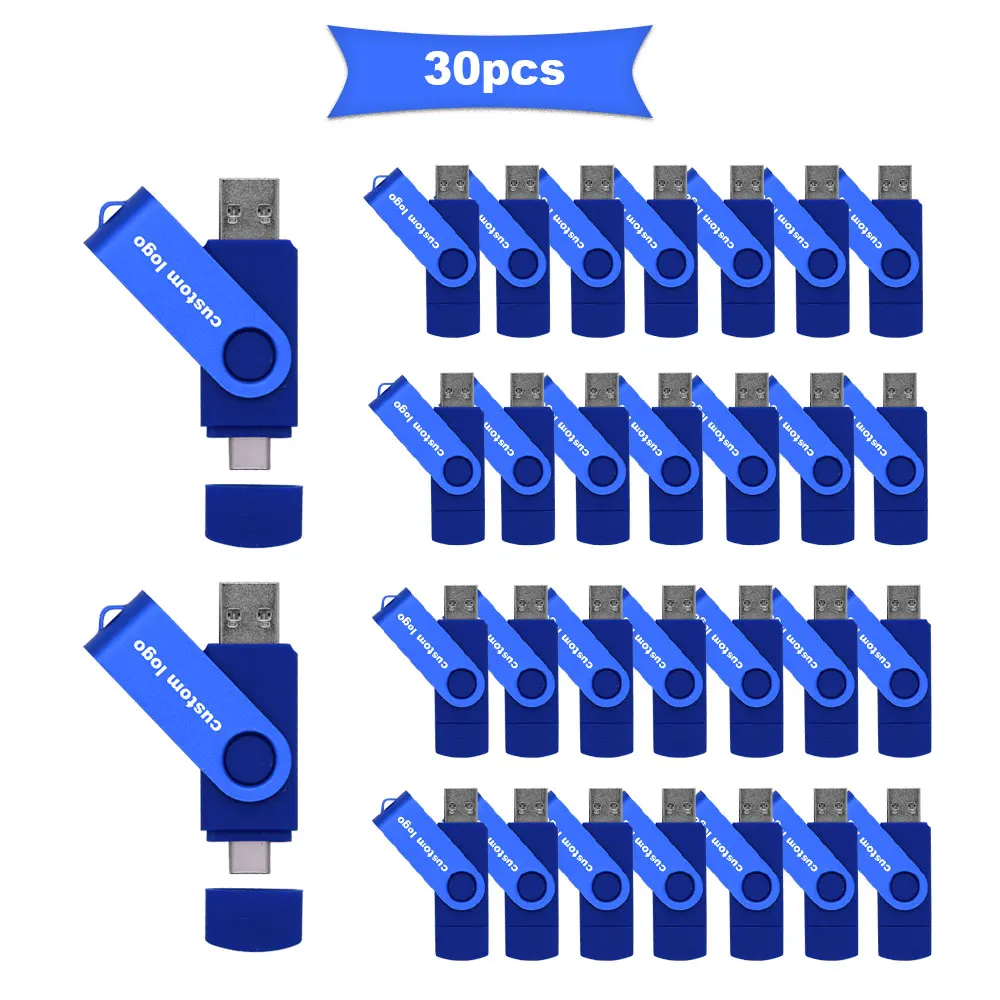 

30pcs/lot free logo 2 IN 1 OTG USB Flash Drive USB2.0 & Type-C & Micro USB 128GB 64GB 32GB 8GB Pendrive USB Memory Stick