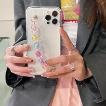 Cute Love Heart Bracelet Wrist Chain Case for Honor 9X 10 20 30 Lite 9C 9S 9A 10 20S 30S 50 SE Pro 20i 30i Huawei Clear Cover