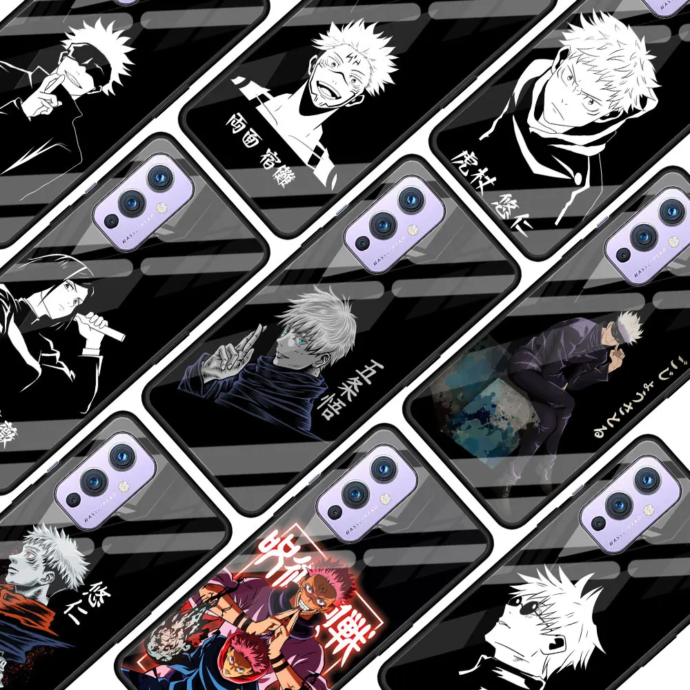 

Hot Jujutsu Kaisen Tempered Glass Cover Phone Case For OnePlus 8T 8 9 7 Pro 8 Nord 5G 9R Z Black Soft Edge Shell Funda Coque