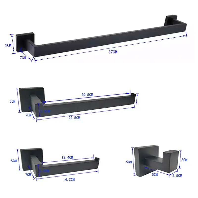 Набор аксессуаров для ванной комнаты черный крючок халата вешалка полотенец