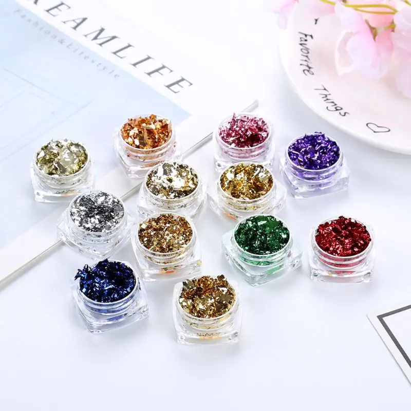 

12 Colors Gold Silver Foil Decorative Paper Resin Mold Fillings Shiny Sequins Filling Materials Resin Jewelry Making