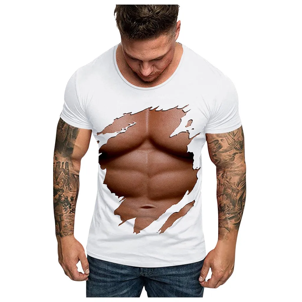 Забавная футболка с 3d-мышцами летние фальшивые мускулы коротким рукавом для