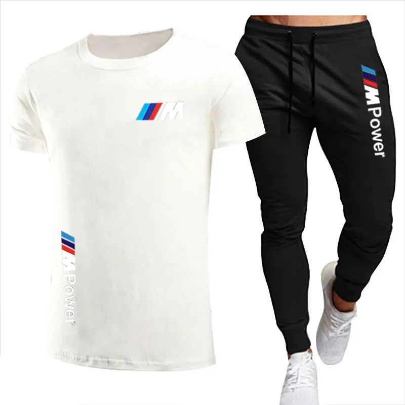 

2021 new BMW fashion casual sportswear summer letter printing suit men's jogging fitness clothes men's T-shirt + thin pants 2-pi