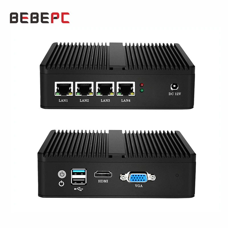 BEBEPC Router Mini PC Fanless Intel Celeron J1900 J4125 4LAN Gigabit Ethernet Mini Computer Windows 10 PfSense Server Firewall