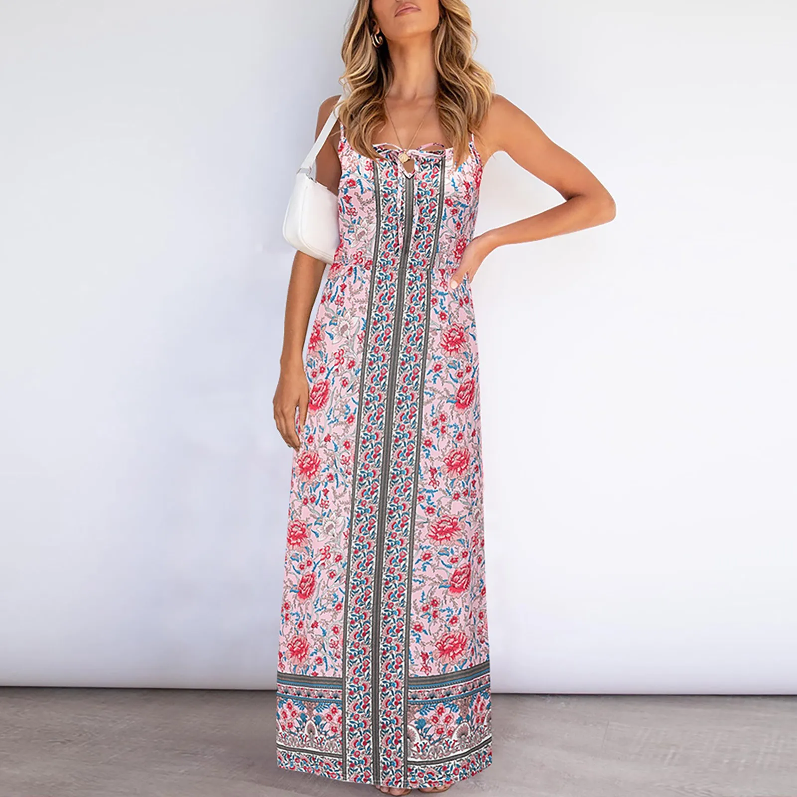 

Women's Printed V-neck Dress Split Dress Sexy Long Dress With Suspenders Beach Sexy Suspender Dress dresses for women 2021