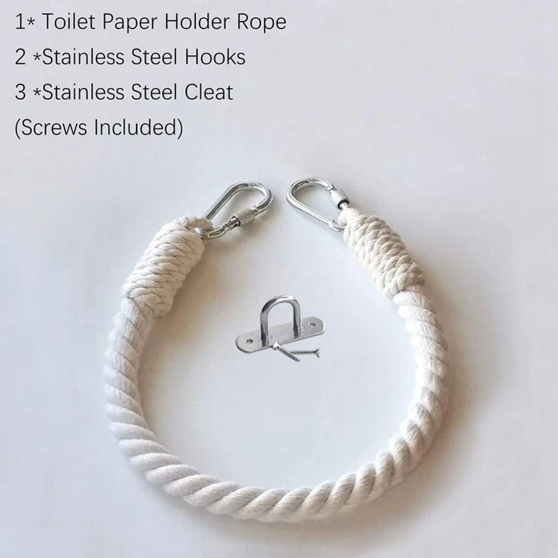 

2 Pack Toilet Paper Holder,Wall-Mounted Towel Ring Cotton Rope Toilet Paper Holder with Metal Hooks Towel Rack Rope