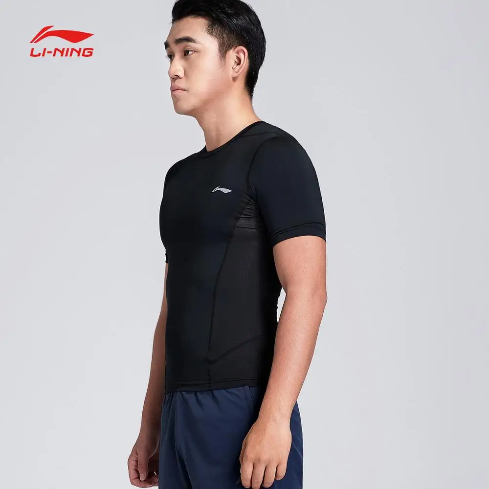 Li-Ning мужская тренировочная серия обтягивающее функциональное нижнее белье дышащая плотная посадка полиэстер спандекс подкладка Спортивная футболка AUDN095 MTS2862