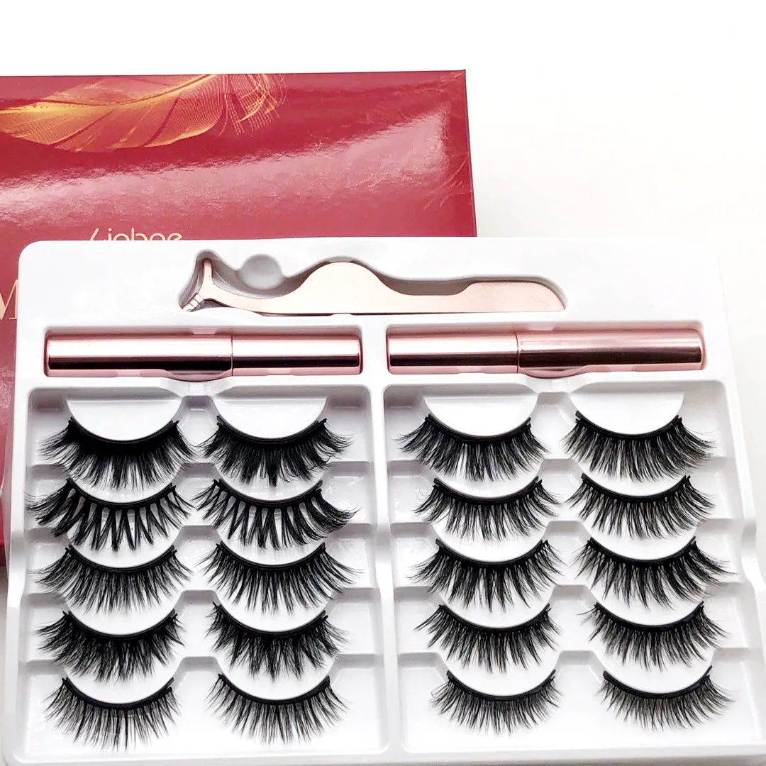 

10 Pairs Mink Magnetic False Eyelashes Set Tweezers and Waterproof Eyeliner Kit Wholesale 3d Magnet Eye Lash Mix Styles Vendors