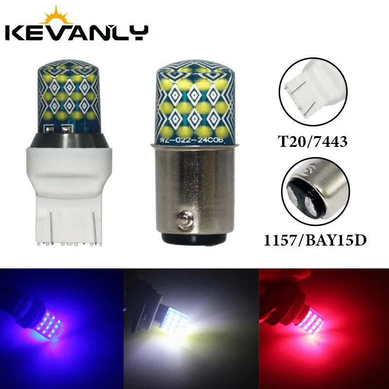 1 шт. Strobe 1157 BAY15D P21/5 Вт T20 7443 W21/5 24SMD RGB высокой Яркость Flash силиконовый Canbus обратный