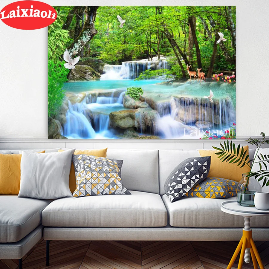 

5D алмазная живопись, природный пейзаж, полноразмерная квадратная круглая Алмазная вышивка, водопад стразы, мозаика, набор ручной работы